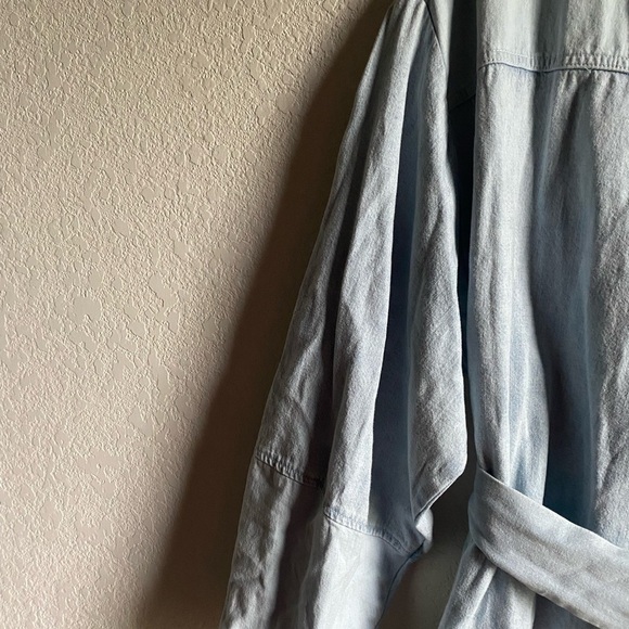 Free People Ora Denim Mini Stylish Two Toned Light Blue Belted Mini Dress Sz L - Picture 8 of 16